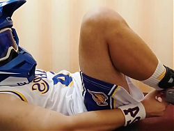 jerking off in a basketball uniform and cum on a sneaker