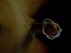 Me cumming hard handsfree with a vibrating razor tied with a rope in my cock